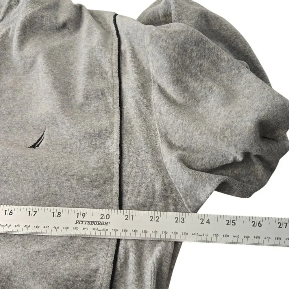 90s‑Vibe Nautica Grey Fleece Zip‑Up Loungewear Jacket Black Piping Size Large